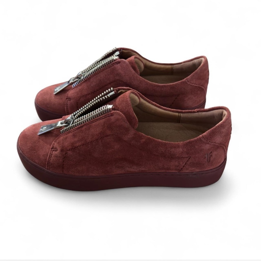Frye Lena Zip Low Sneakers Red Suede Leather | Size 6M | MSRP $228 - Picture 3 of 8